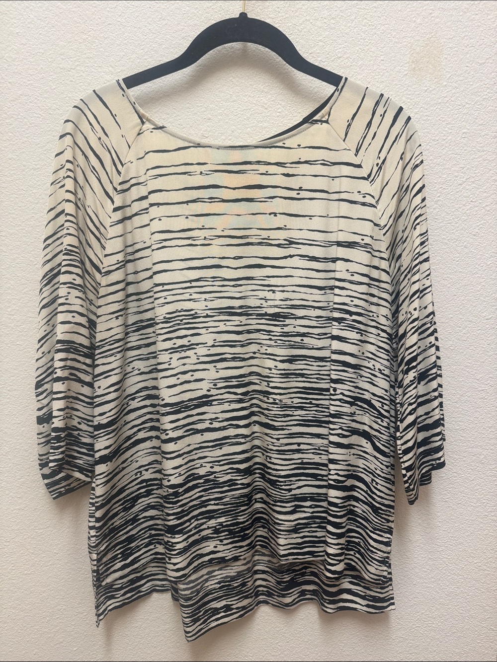 Vince Black and Cream Striped Boatneck Blouse